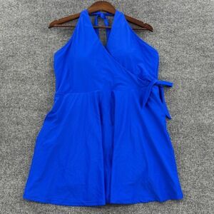 Ocean Blues Swimdress Women XXL Blue Halter Wrap Side Tie Beach Coastal Vacation